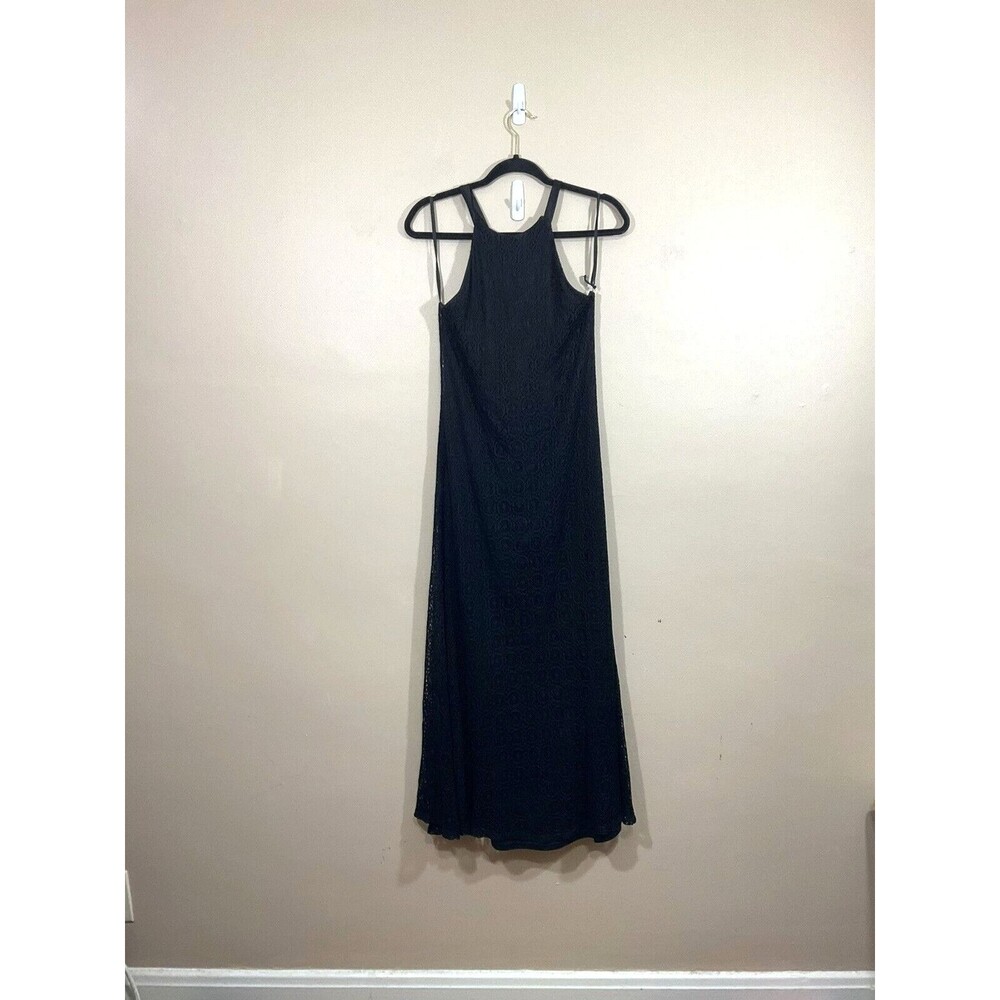 VTG Harlow Nites Womens Lace Halter Maxi Dress 6 Black Goth Witch Fairy Grunge